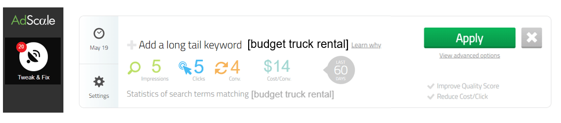 AdScale client’s dashboard