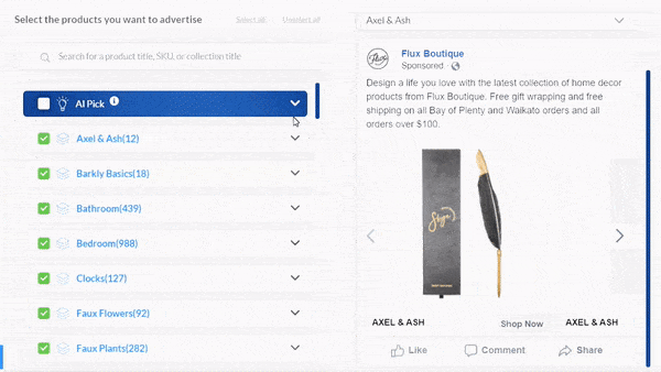By using AdScale, you can simply select the AI Pick, which will automatically choose your top-performing products
